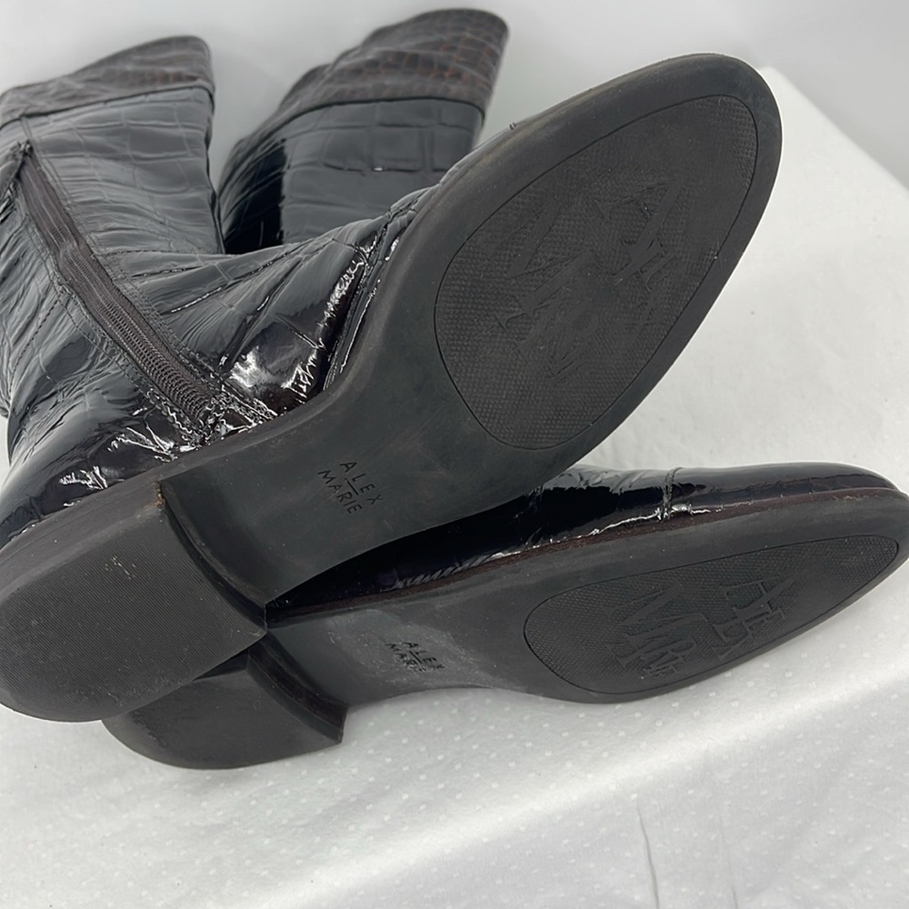 Alex Marie WOMENS SIZE 9 Black BOOT BROWN TOE SHINY FAUX CROCODILE, PATTEN - Picture 10 of 10